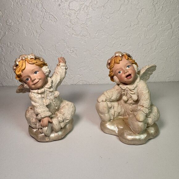 Vintage Snow Angel Figurines 1994 Set Of 2 Playing on Ground 3"x3.5"x4 - Picture 2 of 8